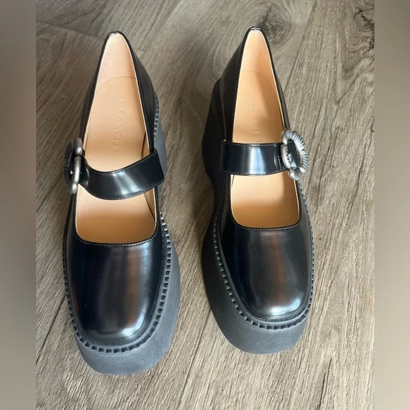 NEW COACH Women's Tea Rose Platform Mary Janes in black size 6 shoes - Picture 7 of 11